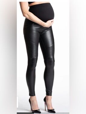 Faux Leather Moto Maternity Leggings Black Size Small Preggo Brand